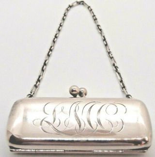 Antique Sterling Silver Coin Purse Change - Holder On Short Chain_monogrammed_nice