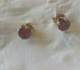 Vintage 14k Yellow Gold Ruby Stud Earrings Pierced Estate Find Small 4mm
