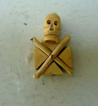 Vintage Celluloid Pendant Skull Crossbones Iron Cross Charm Not Cracker Jacks