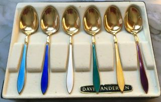 Vintage 6 David Andersen Sterling Gold Wash Enamel Demitasse Spoons