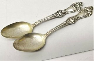 Antique Sterling Silver Coney Island York Souvenir Spoon Pair Vtg Ornate