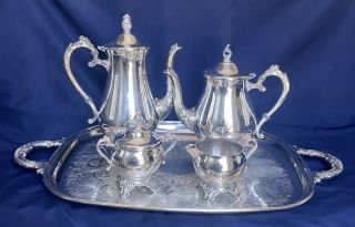 Vintage Gorham Coffee And Tea Set Server With Tray.  Creamer And Sugar.