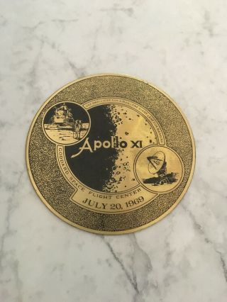 Vintage 1969 Nasa Apollo Xi Moon Landing Brass Medallion.  Four Inches Round.
