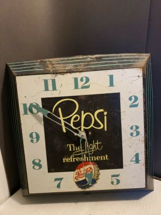 Vintage 1950s Pepsi Cola " The Light Refreshment " Metal Wall Clock 15.  5 " X 15.  5 "