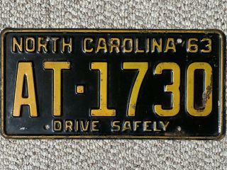 1963 North Carolina Nc Drive Safely License Plate Tag At - 1730 Vintage Black