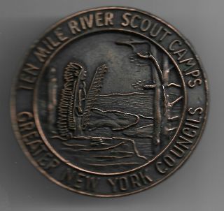 Ten Mile River Scout Camps Brass Neckerchief Slide Classic Indian Cliffs Design
