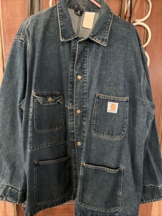 Vtg Carhartt Denim Blue Jean Chore Jacket Coat Usa Made Xl