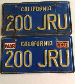 1970 - 1980 Vintage California Blue&yellow Car License Plates
