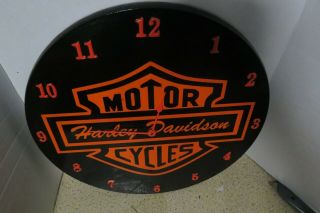 Harley Davidson Large Wood Wall Clock Battery Run 18 " Diameter Black Orange