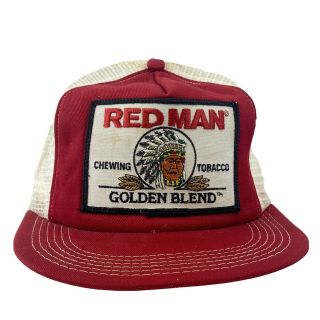 Rare Vintage Made In Usa Red Man Chewing Tobacco Mesh Trucker Hat Big Patch Usa