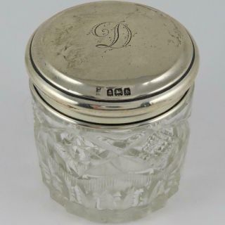 1918 Boots Pure Drug Co.  Sterling Silver Lid Cut Glass Vanity Dresser Powder Jar