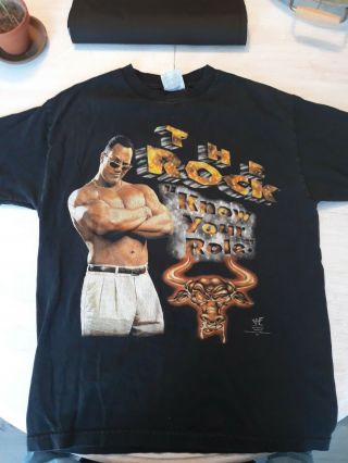 Vintage 1998 Titan Sports Wwf The Rock T Shirt Double Sided.  Sz M Know Your Role