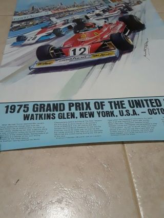Vintage 1975 Us Grand Prix Of The Us Watkins Glen Oct 5 Auto Racing Poster 28x20