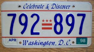 Single Washington Dc / District Of Columbia License Plate - 1998 - 792=897