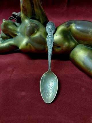 Spokane,  Wash.  Indian & Papoose Sterling Silver Souvenir Spoon Light Gold Wash