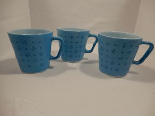 Vintage Pyrex Mugs Blue Foulard 3 - 1/2 " Tall,  No Chips Or Cracks