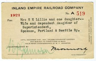 Inland Empire Railroad Pass - 1921 - Electric Interurban