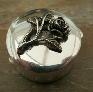 A English Hallmarked Sterling Silver Pill / Snuff Box With Rose Design