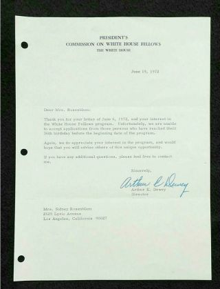 Vintage NIXON White House Fellowship Signed Arthur E Dewey AUTOGRAPH 3