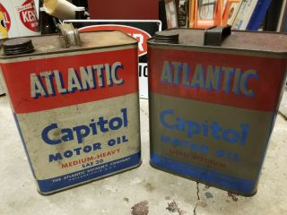 Vtg Advertising Atlantic Capitol Motor Oil 2 Gallon Set