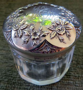 Art Nouveau Vtg.  Cut Crystal Dresser Jar With Sterling Silver Lid Foster Bailey