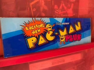 Pac - Man Plus Arcade Video Game Marquee - Cabaret / Mini Cabinet Version - 1982