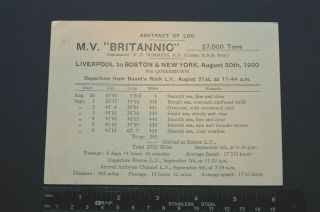 White Star Line M.  V.  BRITANNIC Abstract Log (August 1930) 2