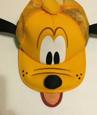 Disney Parks Pluto Hat With Ears Cap Plush Dog Face Yellow Snapback Adult Size