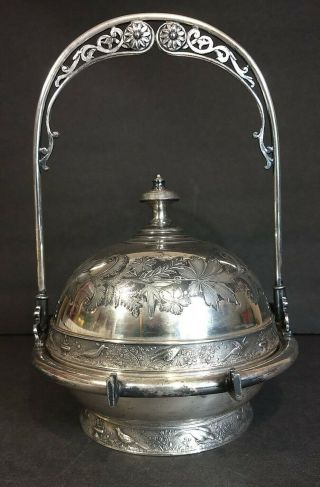 Antique Meriden B.  Company Silver Plated Covered Butter Dish W/ Lid & Handle