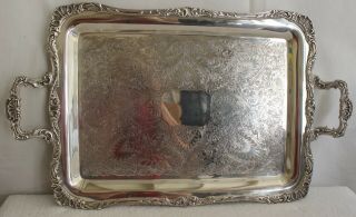 Footed Wm Rogers Silver Plated Large Heavy Tray 291