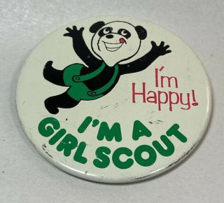 Vintage Girl Scout Round Pin Pinback Badge Button Panda I 