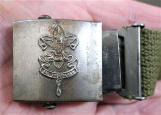 Vintage Boy Scouts Of America Bsa Be Prepared Metal Belt Buckle And Web Belt