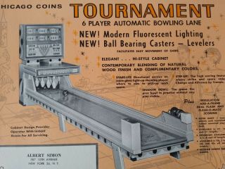 Chicago Coin Tournament Arcade Flyer Nos Ball Bowling Alley Game 1964