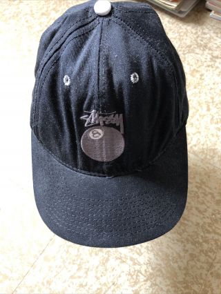 Vintage Black 1990 Stussy 8 Ball Hat - Snapback Baseball Cap - Made In Usa