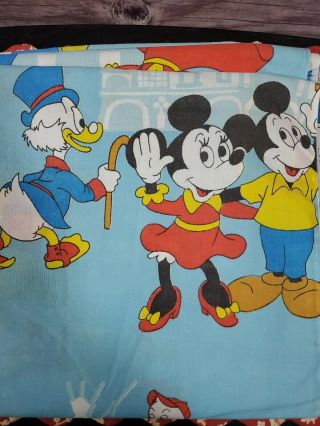Vintage Disney Disneyland Twin Flat Sheet Mickey Donald Duck Frontierland 50/50 2