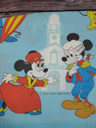 Vintage Disney Disneyland Twin Flat Sheet Mickey Donald Duck Frontierland 50/50 3
