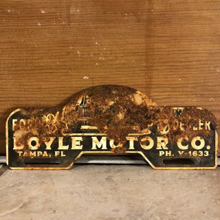 Vintage Ford Boyle Motor Company Metal License Plate Topper Sign Service