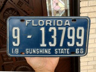 Vintage Florida Escambia County Fla Tag License Plate 9 - 13799 1966