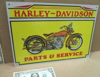 Harley - - Harley - Davidson - Parts & Service - - - Sign That Shows Old Vintage Bike