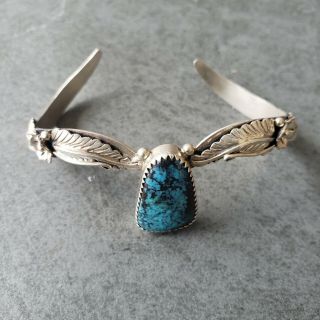 Vintage American Indian Stering & Turquoise Cuff Bracelet Signed Dk