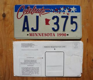 1990 Minnesota Celebrate License Plate Aj 375