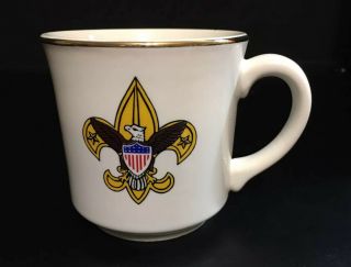 Vintage Bsa Boy Scouts National Logo Coffee Mug Cup W/gold Rim Diner Cafe Style