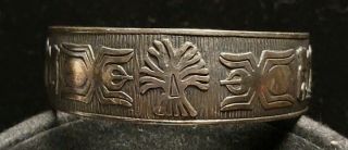 Vintage Nazca Lines Peruvian Design Bangle Cuff Bracelet Sterling 925 Silver