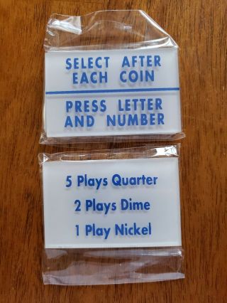 Wurlitzer 2300 / 2304 / 2310 Part - Select And Coin Instruction Plastic Set,