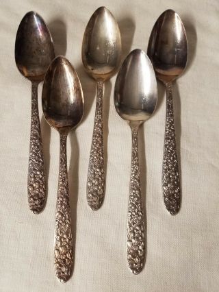 5 Silverplate National Silver Narcissus Serving Spoons 8 " With Reverse Design
