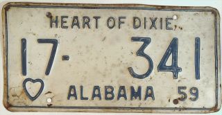 Alabama Al License Plate Tag County 17 Heart Of Dixie 17 - 341 1959 Y