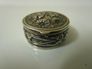 Vintage Sterling Flowered Pill Box.  1 1/4 "
