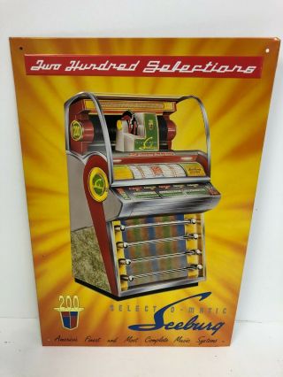 Seeburg V200 Select - O - Matic Jukebox Embossed Metal Sign Vintage 1993 Uk