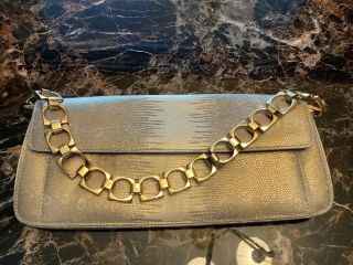 Vintage Cole Haan Tan & Gold Leather Handbag With Open Chain Strap