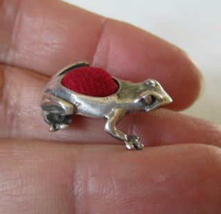 Solid Sterling Silver Tiny Miniature Novelty Frog Pin Cushion